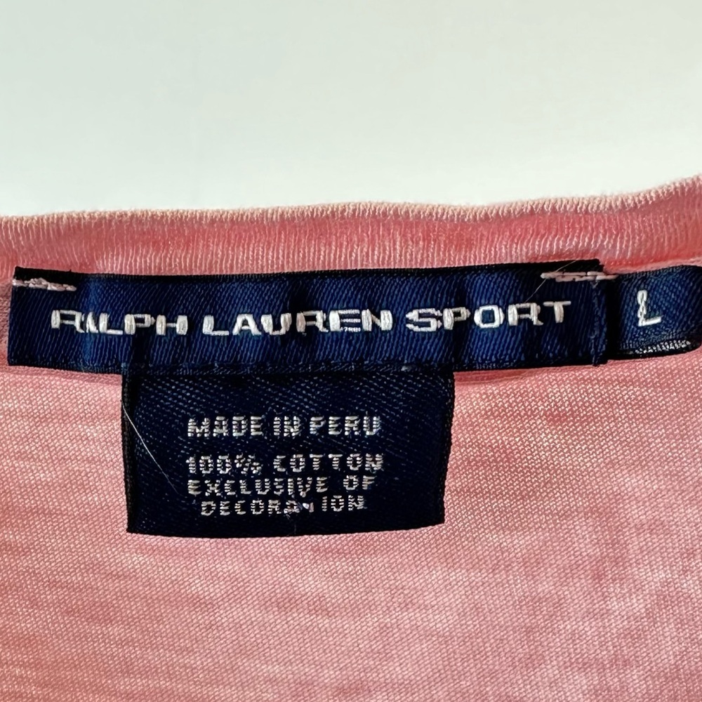 Vintage Ralph Lauren Sport Pastel Pink V Neck Tee Size L 🔥 - Picture 4 of 6